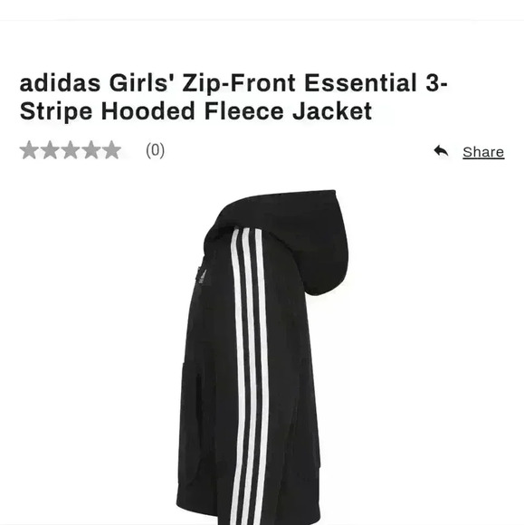NWT Girls Adidas Zip Up Sweatshirt Hooded Fleece Black Size Medium 10/12 - Picture 7 of 8